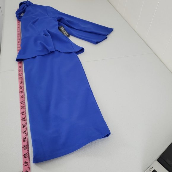 New York and Co Womens Blue Secretary Sheath Dress Size S Peplum Tie Neck - Picture 7 of 9